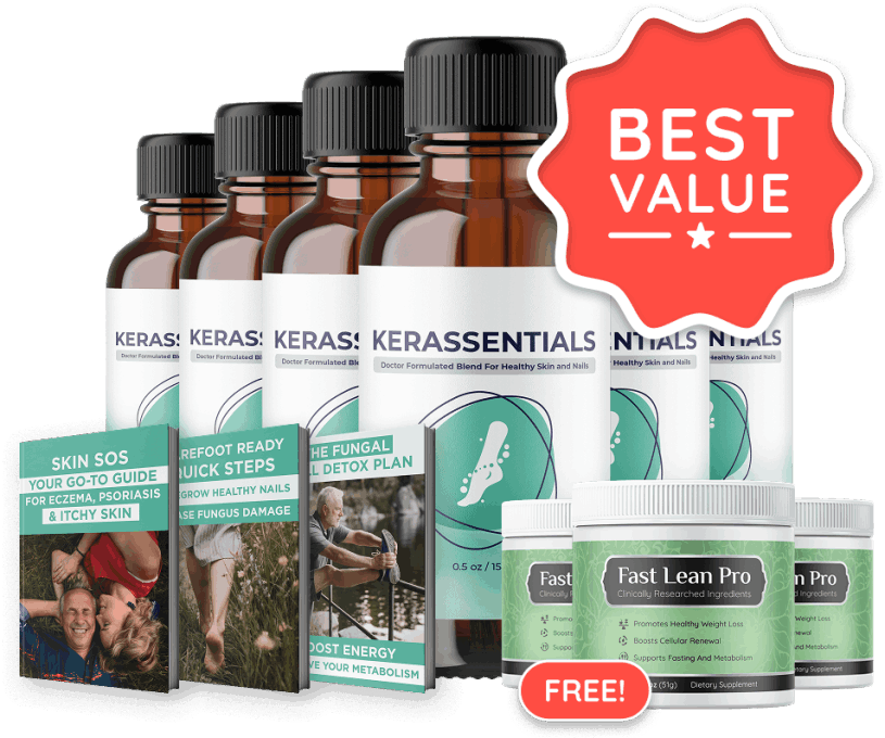 Kerassentials is a doctor-formulated oil blend made with natural antifungal ingredients such as tea tree, lavender, and flaxseed oils.